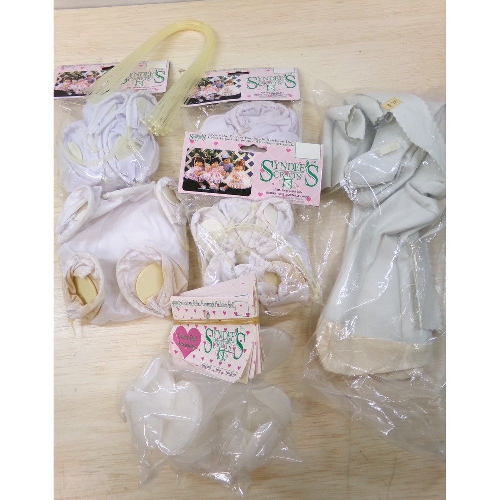 Syndee's Crafts 1990 Pre Sewn Doll Bodies 4 Pkg of Joints 5 Doll Tie Wraps